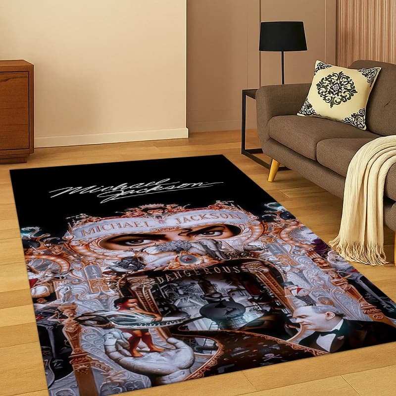 Tappeto MJ Michael Jackson King of Pop per Camera da Letto, Soggiorno, Divano, Zerbino, Decorazione Casa, Tappeto Antiscivolo per Area Giochi Bambini, Regalo