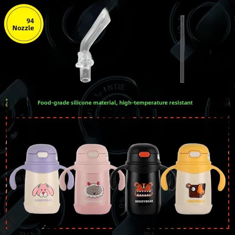 Set Completo di Accessori Originali Beddybear per Tazza Termica per Bambini, Cannuccia in Silicone, Parti di Ricambio per Bottiglia d'Acqua con Testa d'Orso