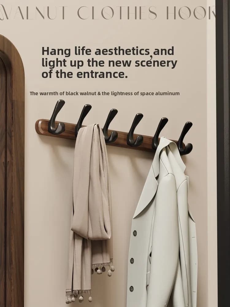 Walnut hook New Chinese-style advanced entry door Clothes hanging hanger Bathroom wall-mounted wall No punching