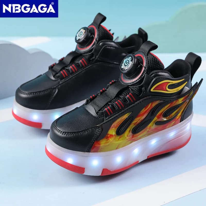 Four Wheels LED Skating Shoes for Kids, Deformable Shoes for Boys and Girls, for Open Race