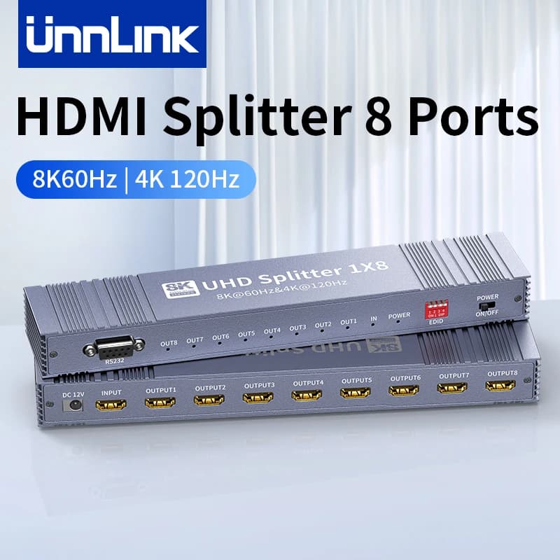Splitter HDMI Unnlink 8K 60Hz 1 ingresso 8 uscite Splitter video 4K 120Hz 8 porte 1 segnale Condividi 8 schermi