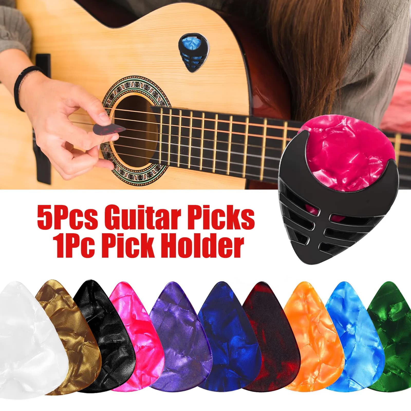 5 pezzi plettri per chitarra e 1 pezzo porta plettro 6 spessore set per chitarra acustica chitarra elettrica basso ukulele (colore casuale)