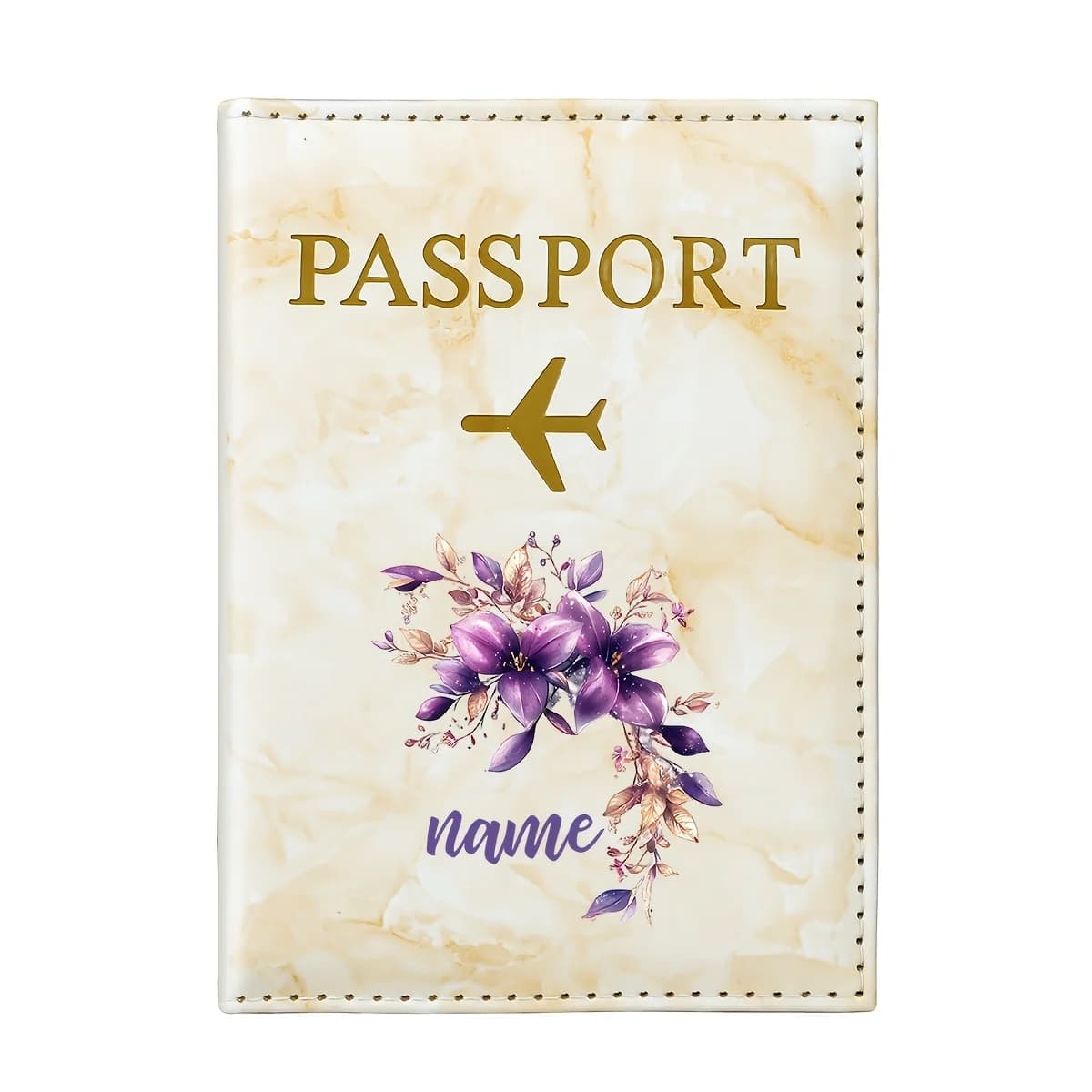 Personalized Custom Purple Floral Watercolor Style PU Passport Holder, Featuring a Design with Purple Flowers, Foliage Elements