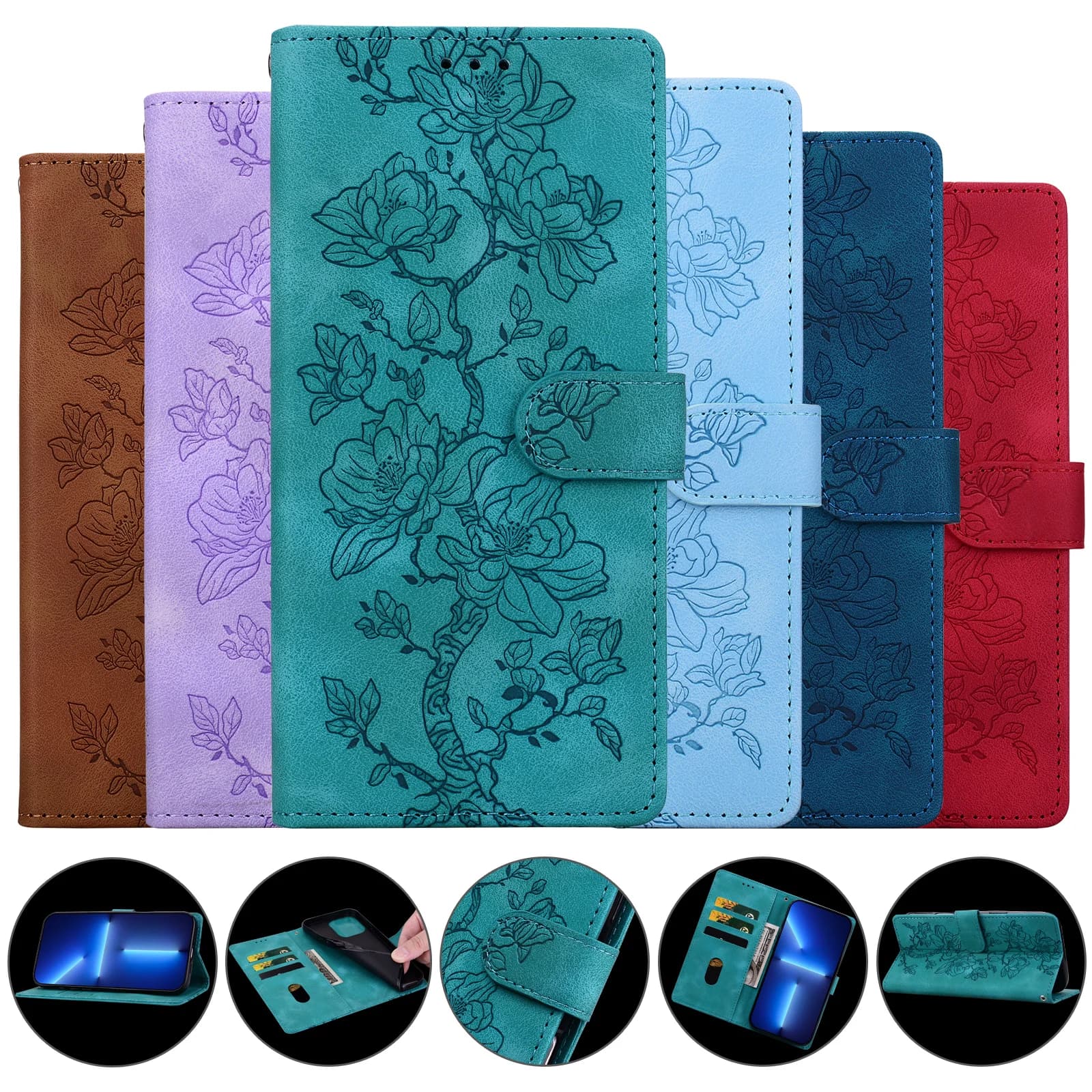 Embossing Magnetic Flip Leather Cover Wallet Case For iPhone 18 17 17e 16e 16 15 14 Pro Max Plus Air