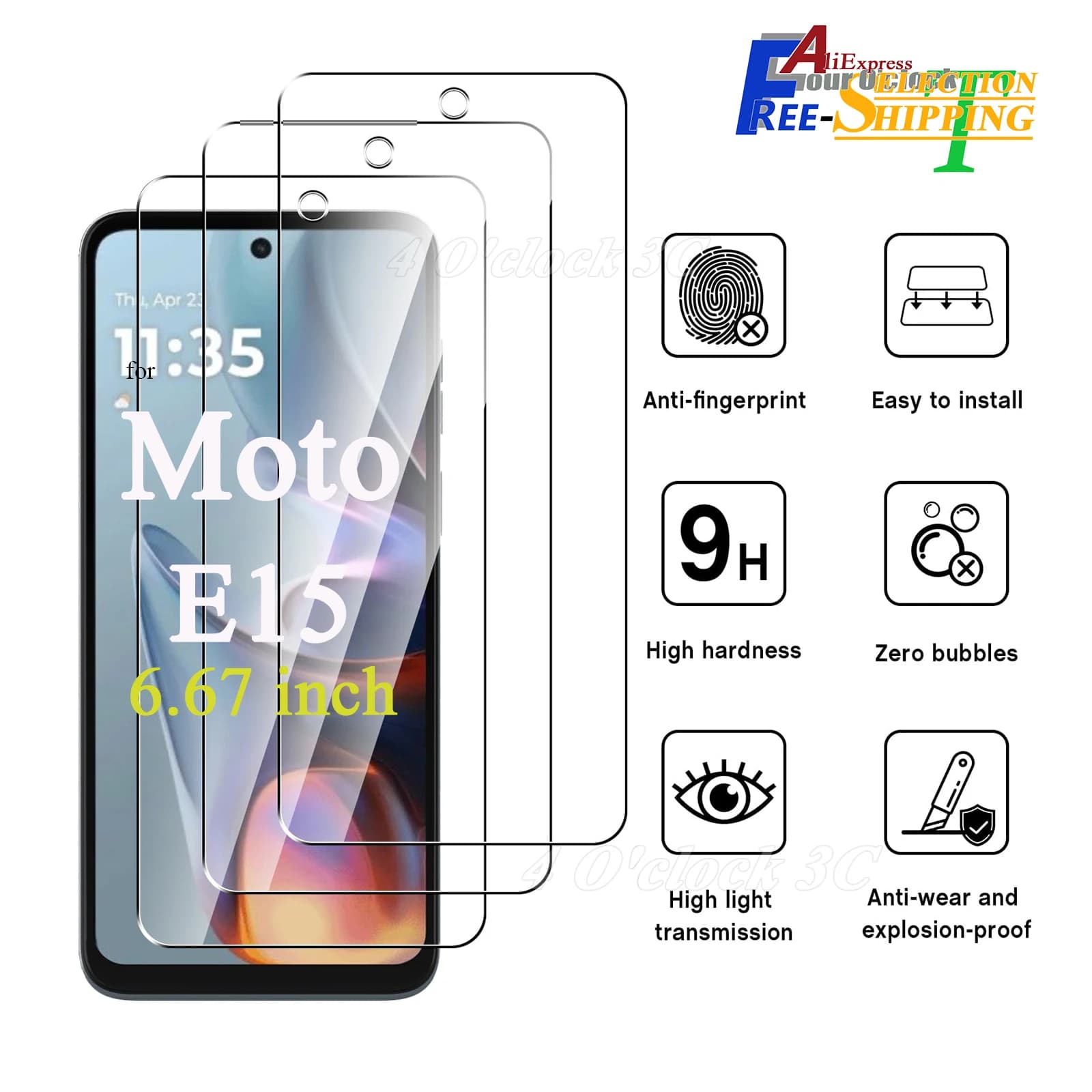 For Motorola Moto E15 6.67 inch Screen Protector Tempered Glass Crystal Mica 9H HD Clear Transparent