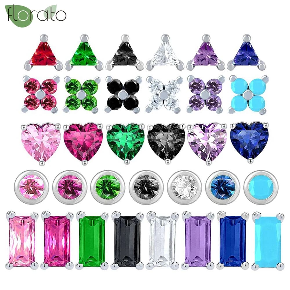 925 Sterling Silver Needle Colorful Zircon Stud Earrings for Women Small Earrings Fashion Ear Cartilage Piercing Jewelry Gift