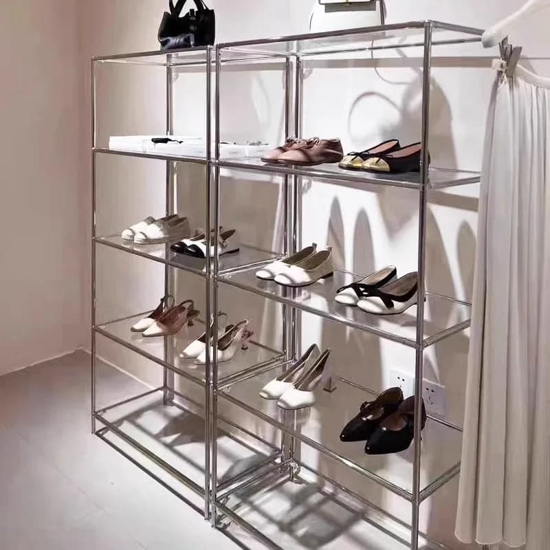 Stainless steel clothing store shoe shelf bag shoe rack jewelry display glass cabinet product display cabinet