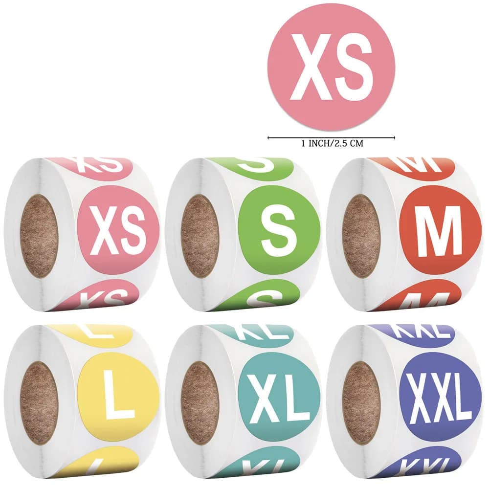 100-500 pezzi Etichetta adesiva autoadesiva da 1 pollice Dimensioni XS SMX XL XXLStickers Etichetta per appunti vuota Prezzo basso all'ingrosso