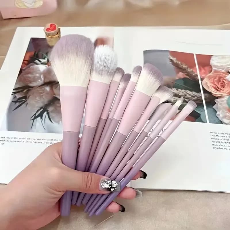 10Pcs Pink Purple Gradient plastic handle makeup brush powder brush foundation make-up brush concealer brush