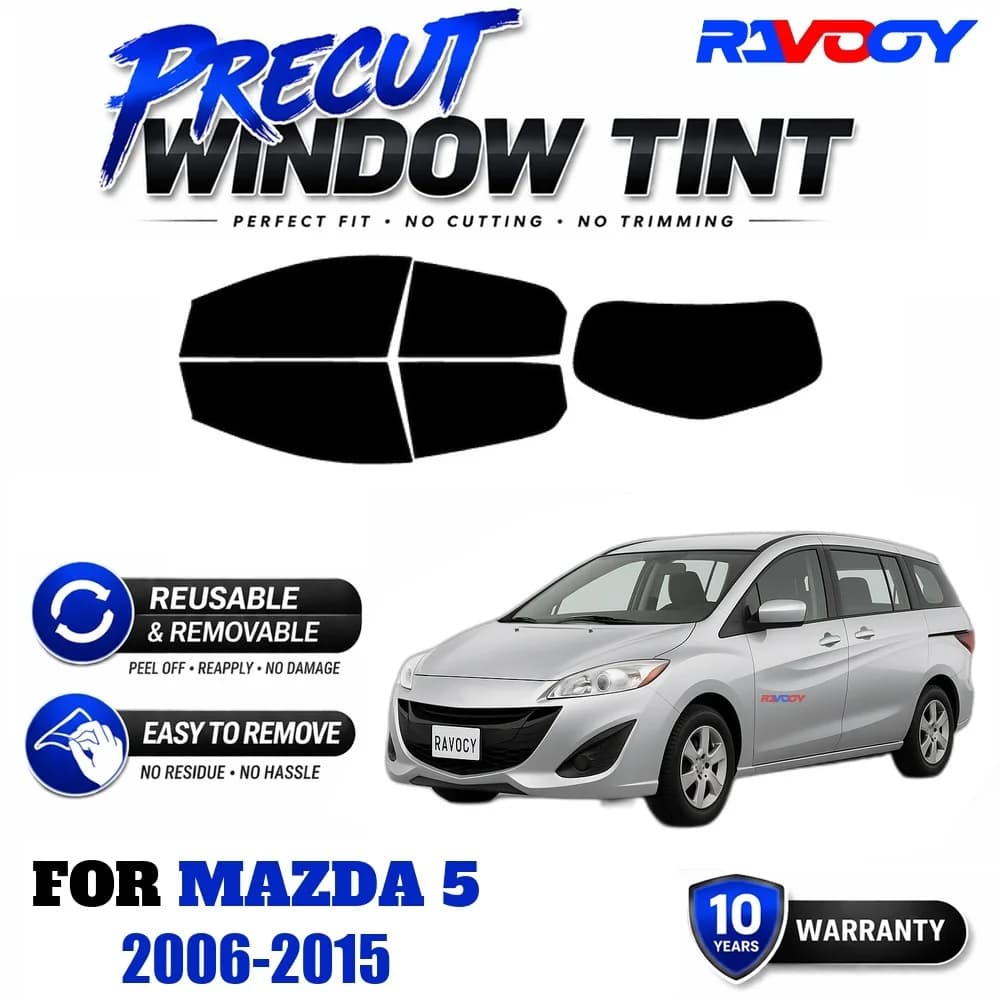 RAVOOY Precut Window Tint, Reusable Removable EPU Film, Custom Fit for Mazda 5 2006-2015, UV Heat Protection