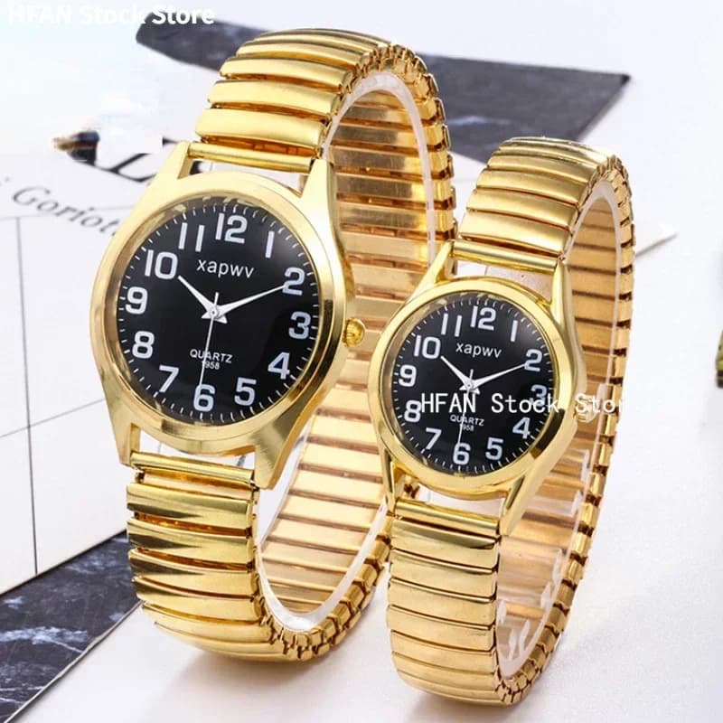 Orologio da donna e da uomo alla moda, cinturino elastico flessibile, orologio da polso al quarzo, quadrante nero, cinturino in acciaio, orologio da coppia