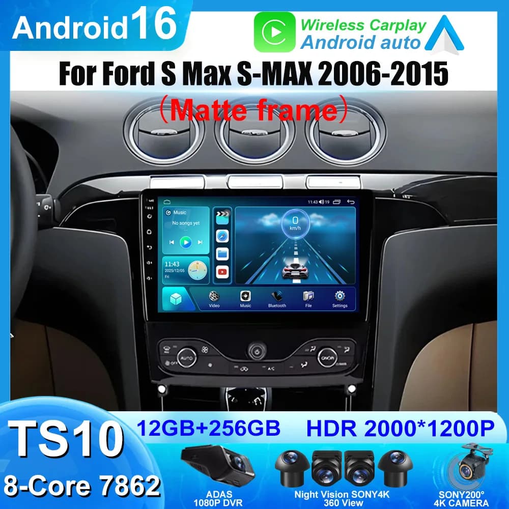Autoradio Android 16 for Ford S-Max 2006-2015 and Ford Galaxy 2014, multimedia player GPS video Carplay, stereo Android with Wi-Fi