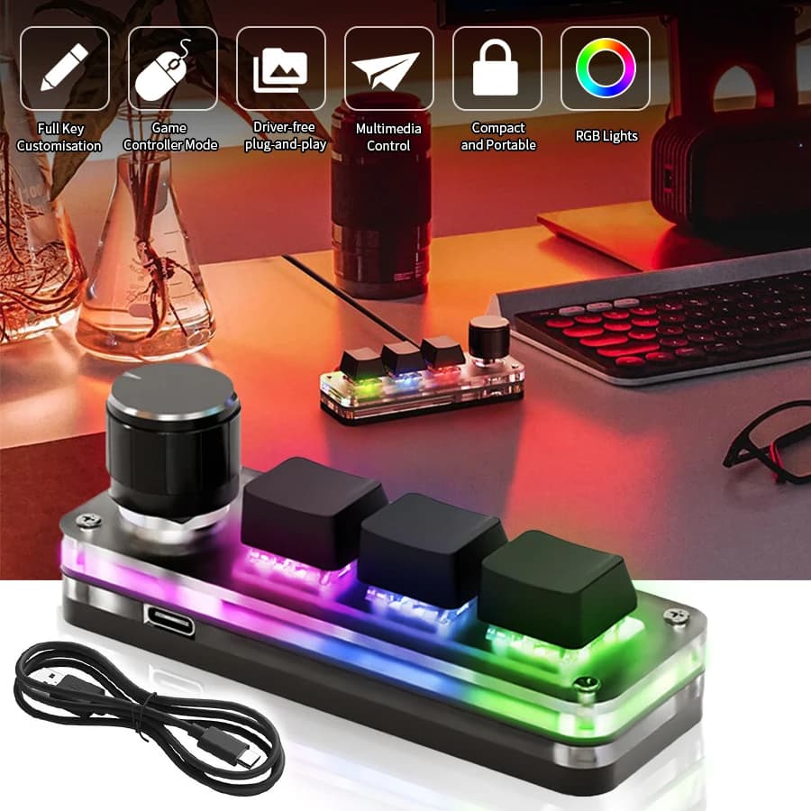 Macro Mechanical Keyboard RGB Mini Gaming Custom Programming Knob Keypads 3 Keys For Photoshop