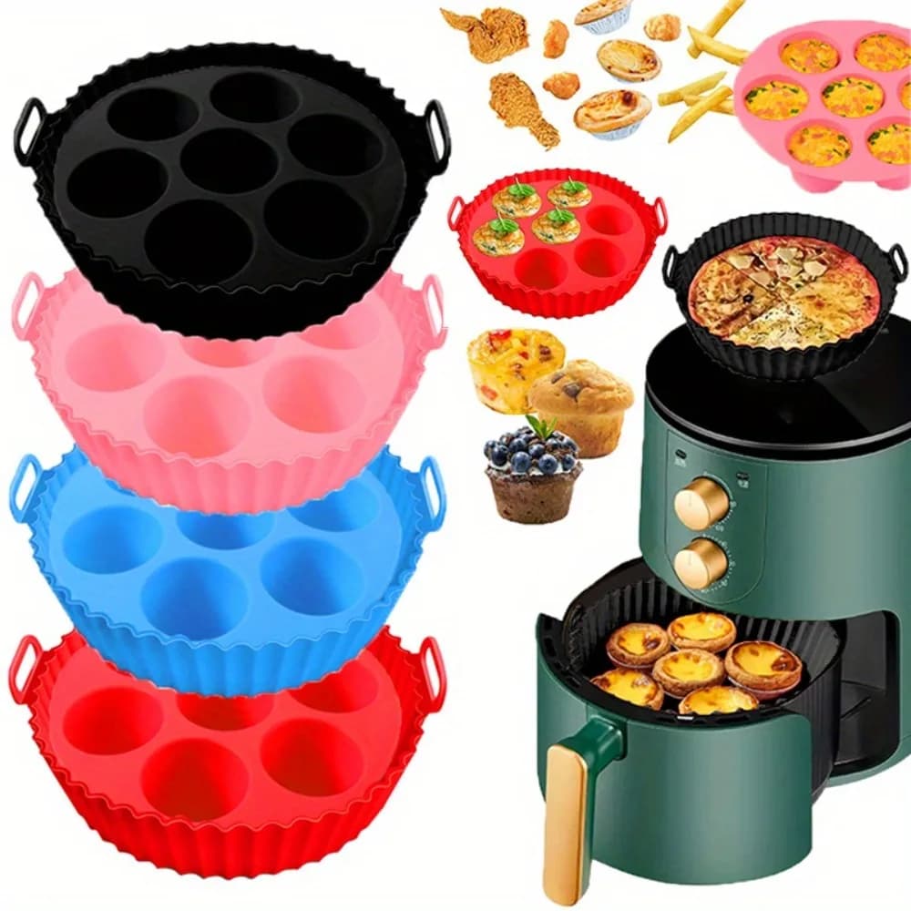 Premium Set in Silicone for Air Fryer with 7-hole Torte Mold, Anti-adhesive Reusable Cover for Oven, Dishwasher Washable