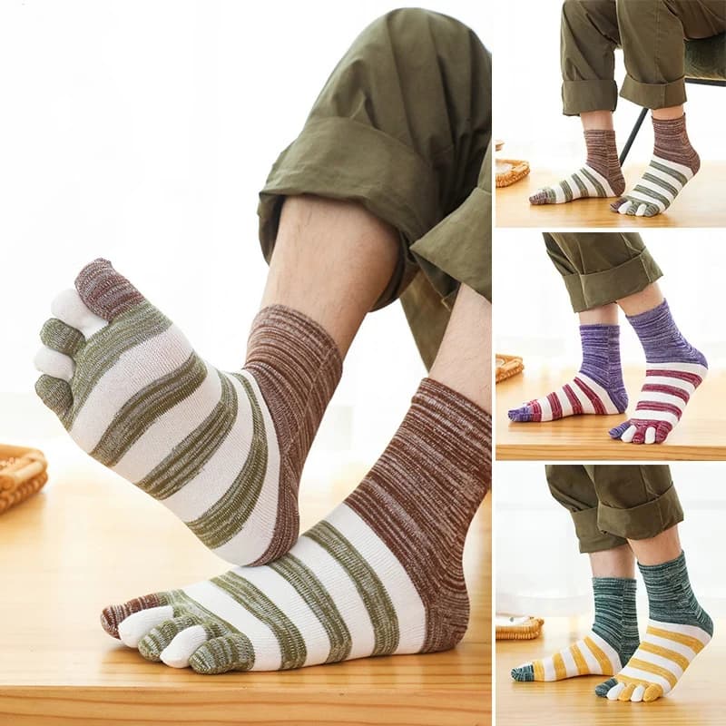 1 paio di calzini sportivi New Man Toe autunno inverno cotone colorato a righe compressione Outdoor Fitness Bike Run Travel 5 Finger Socks