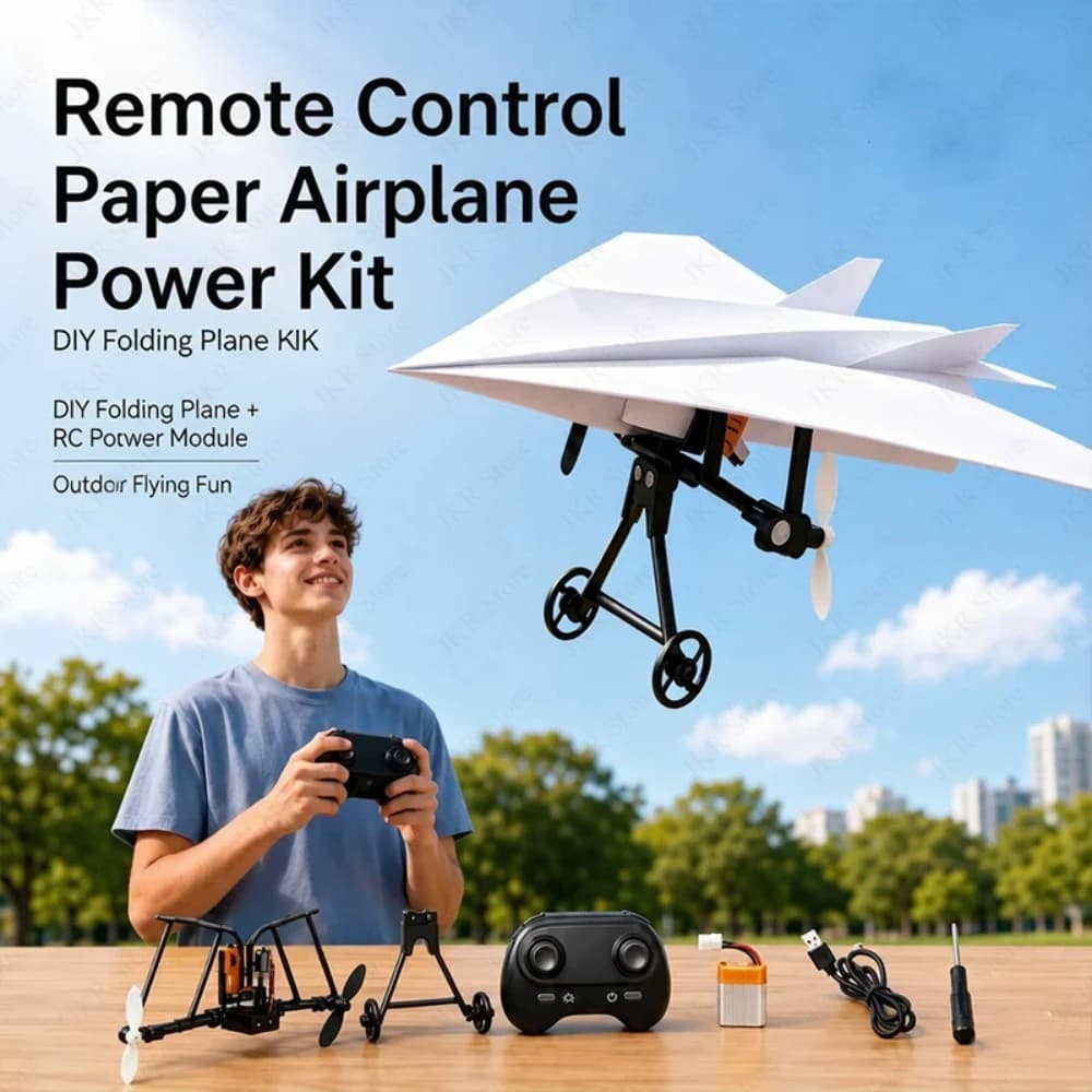 RC Paper Airplane Power Kit DIY Electric Flying Model Foldable Stable Flight Drone for Outdoor Park Long Range Hobby Play Toy