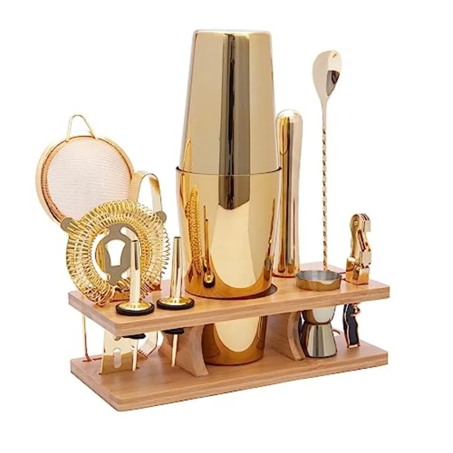 11-Pcs Cocktail Shaker Set Gold, Bartending Kit Stainless Steel Shakers 25oz Bar Kits for Bartender Mixing Set Barware Tool Set