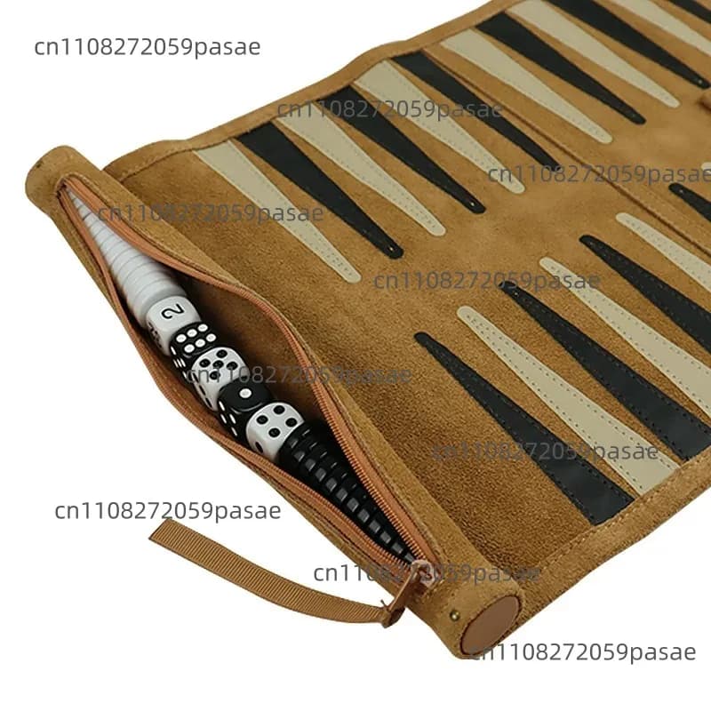 Set da Backgammon e Scacchi Portatile con Custodia Arrotolabile in Camoscio e Pezzi Bianchi e Neri, Gioco da Viaggio
