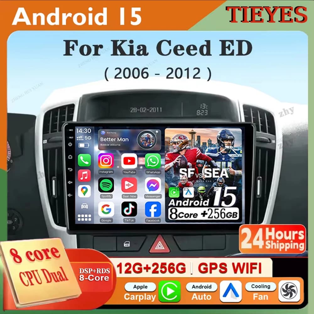 Android 15 Carplay Auto Per Kia Ceed ED 2006 - 2013 4G Autoradio Lettore Video Multimediale di Navigazione GPS WIFI 4G DSP DVD DSP 4G