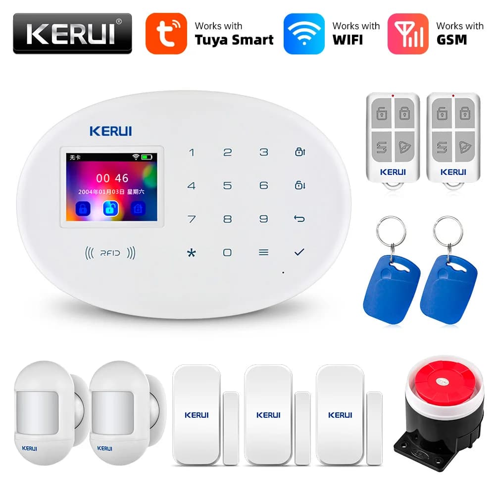 KERUI Tuya WIFI GSM Sistema di allarme Smart Home Security Buglar RFID APP rilevatore di sensori di movimento Wireless telecamera IP Sistema de alarma