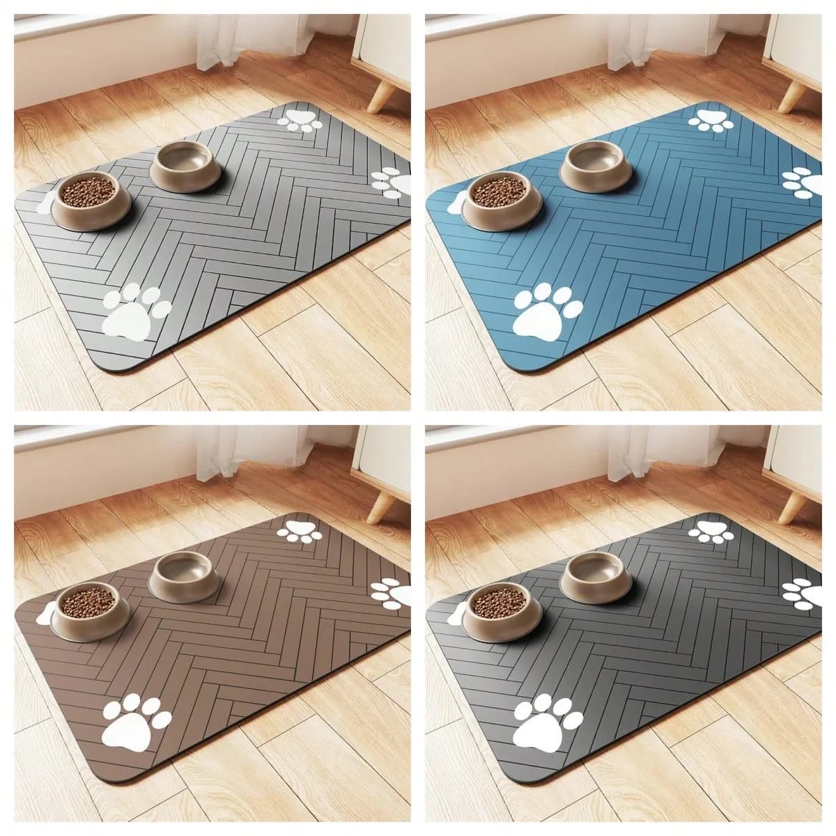 Quick Dry Absorbent Pet Dining Mat, Flexible Silicone Feeding Pad Suitable for Cat & Dog Food and Water Bowl
