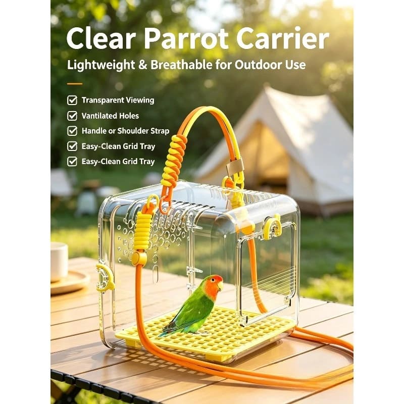 Panoramic Transparent Parrot Travel Cage Portable Crossbody Bird Carrier Small Pet Outdoor Viewing Bird Cage