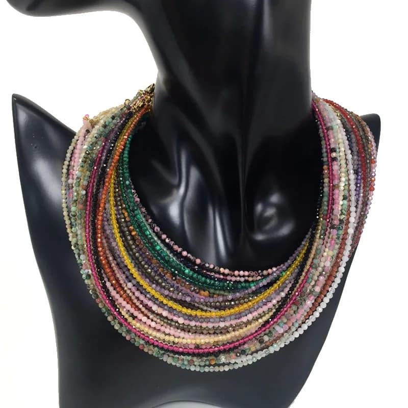 Bracciale con collana di perline in pietra naturale 2 mm Cristallo sfaccettato Quarzo granato Girocollo per feste di moda femminile per regalo di gioielli da donna