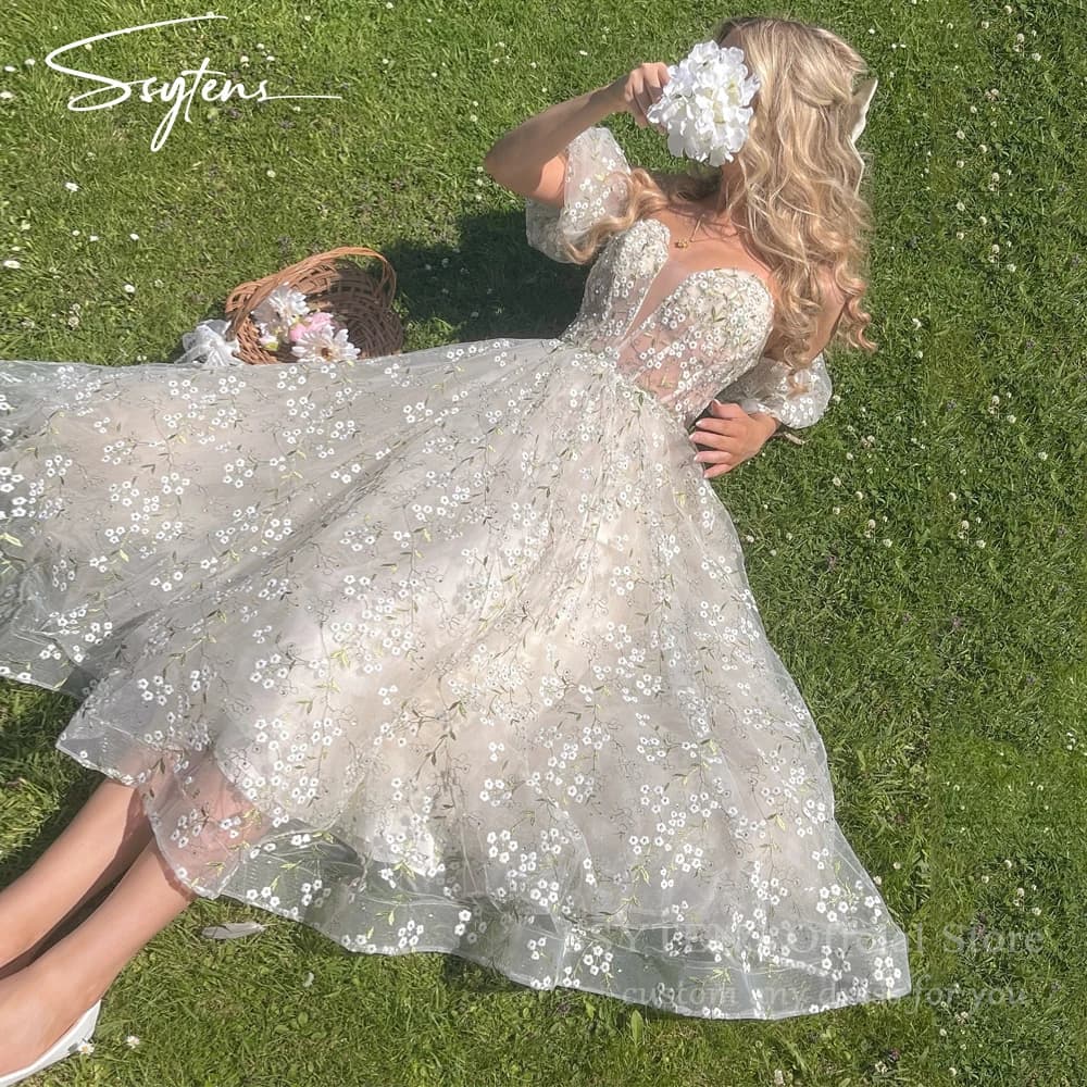 SSYTENS Princess Long Prom Dresses Short Puff Sleeves A-Line Birthday Party Dress Fairy FlowerFloor Length Prom Gowns Customized