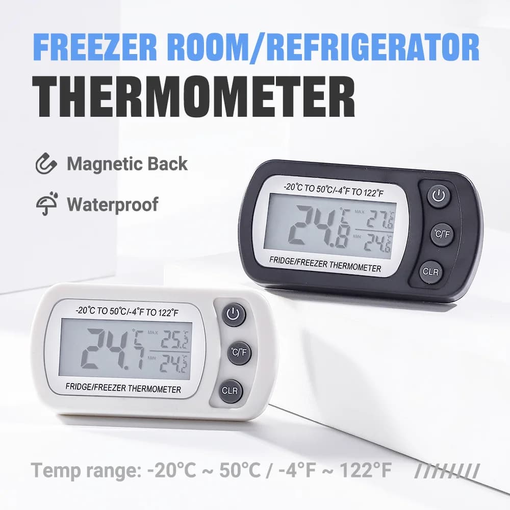 Termometro per Frigorifero Impermeabile con Ampio Display LCD, Termometro per Congelatore con Supporto Magnetico e Gancio per Cucina, Casa, Ristorante