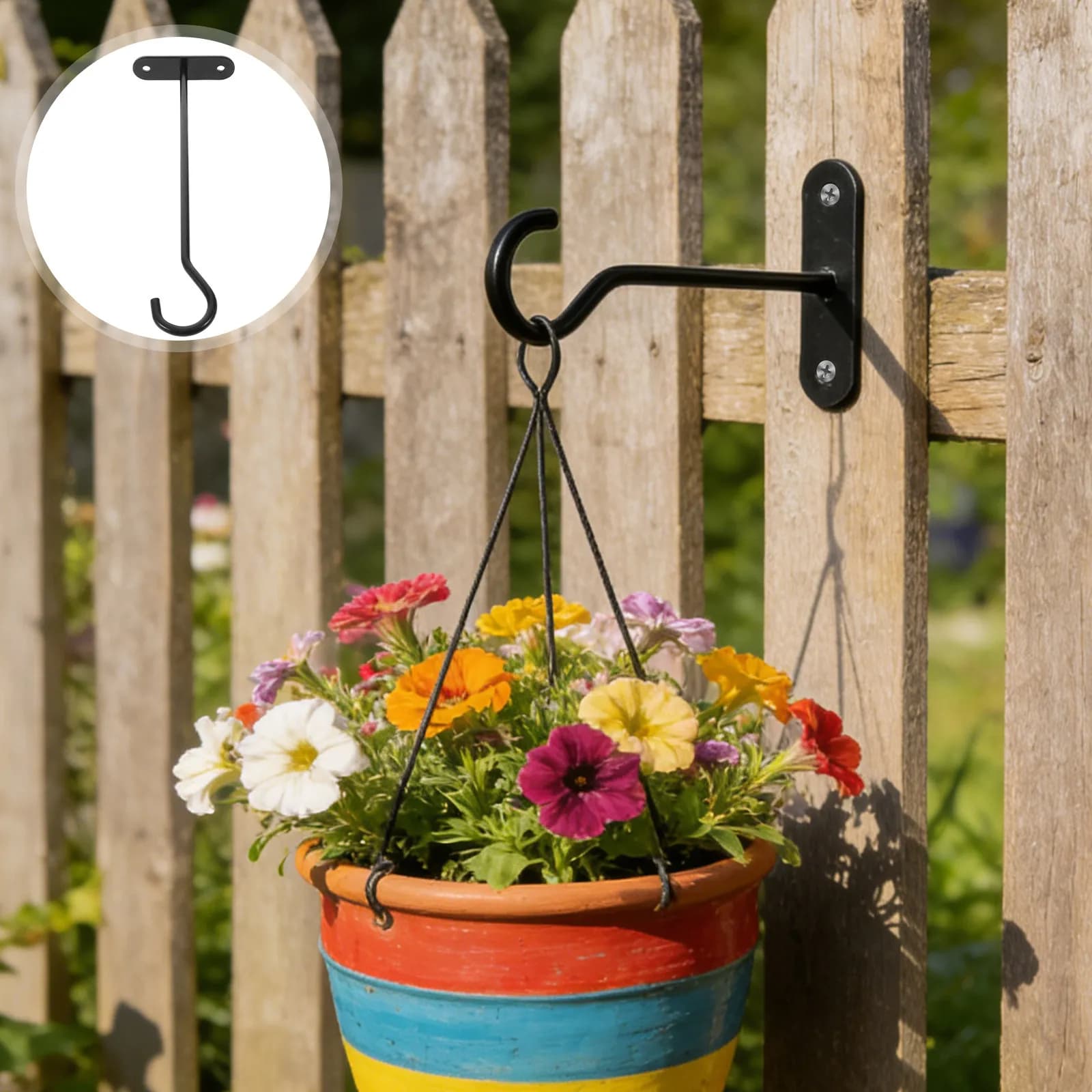 2 Pieces Black Supports in Metal for Suspended Plants, Hooks Robust by Wall for Garden Plants