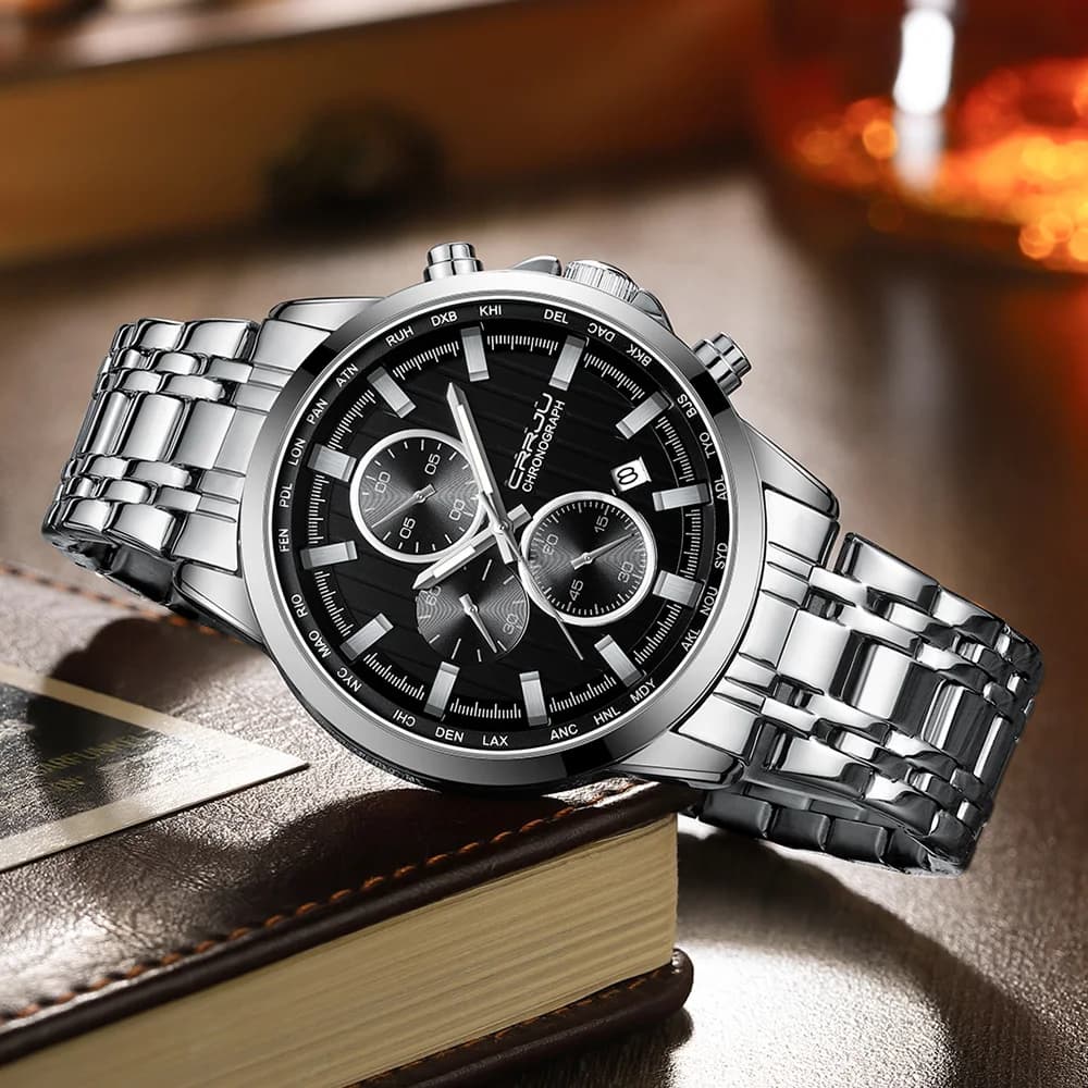 CRRJU Orologio da polso maschile multifunzione creativo di marca con datario Orologio da uomo al quarzo in acciaio inossidabile Cronografo sportivo impermeabile