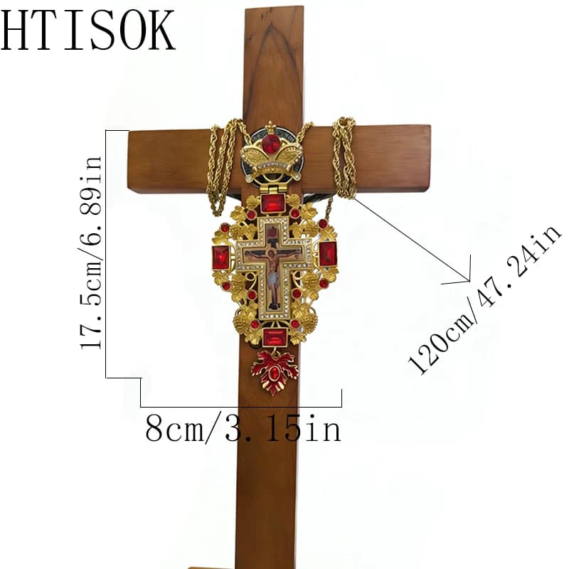 New Premium Red Jewel Gold Orthodox Clergy Cross Necklace Pectoral Crucifix Pendant for Church Ceremony and Sacred Blessing Gift