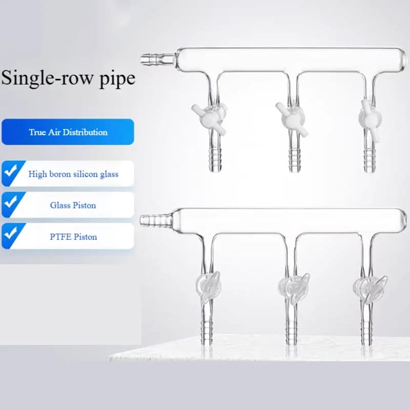 High borosilicate glass single row vacuum gas distributor PTFE piston section valve with small mouth 3 4 5 6 piston