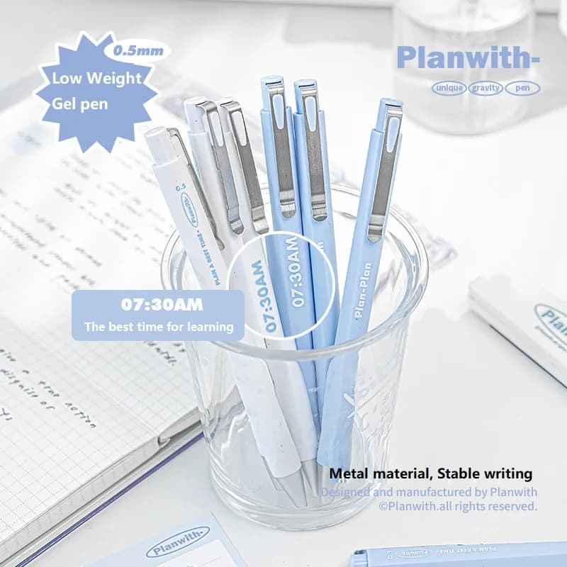 Planwith penna Gel pesante in metallo Set da 2 pezzi penne firmate dal design mini 0.5mm cancelleria per l'apprendimento della scrittura di fascia alta nera