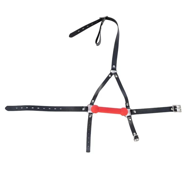 Cintura con imbracatura in pelle Gioco per adulti Giocattoli erotici BDSM per coppie Maschera nera Gag Cintura per bondage a bocca aperta