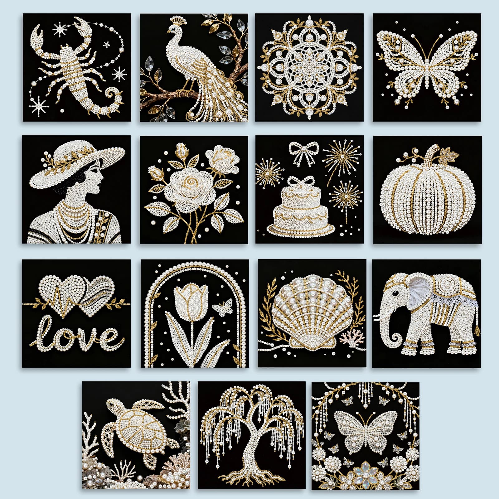 Fa-da-Te Diamond Painting Kit with Pearls and Gems for Wall Decoration, Squares with Diamonds 25x25cm with Frame