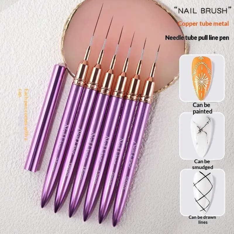 Pennelli per Nail Art, Pennelli Allungati per Linee e Strisce, Penna per Disegno e Pittura UV Gel, Strumento Professionale per Manicure