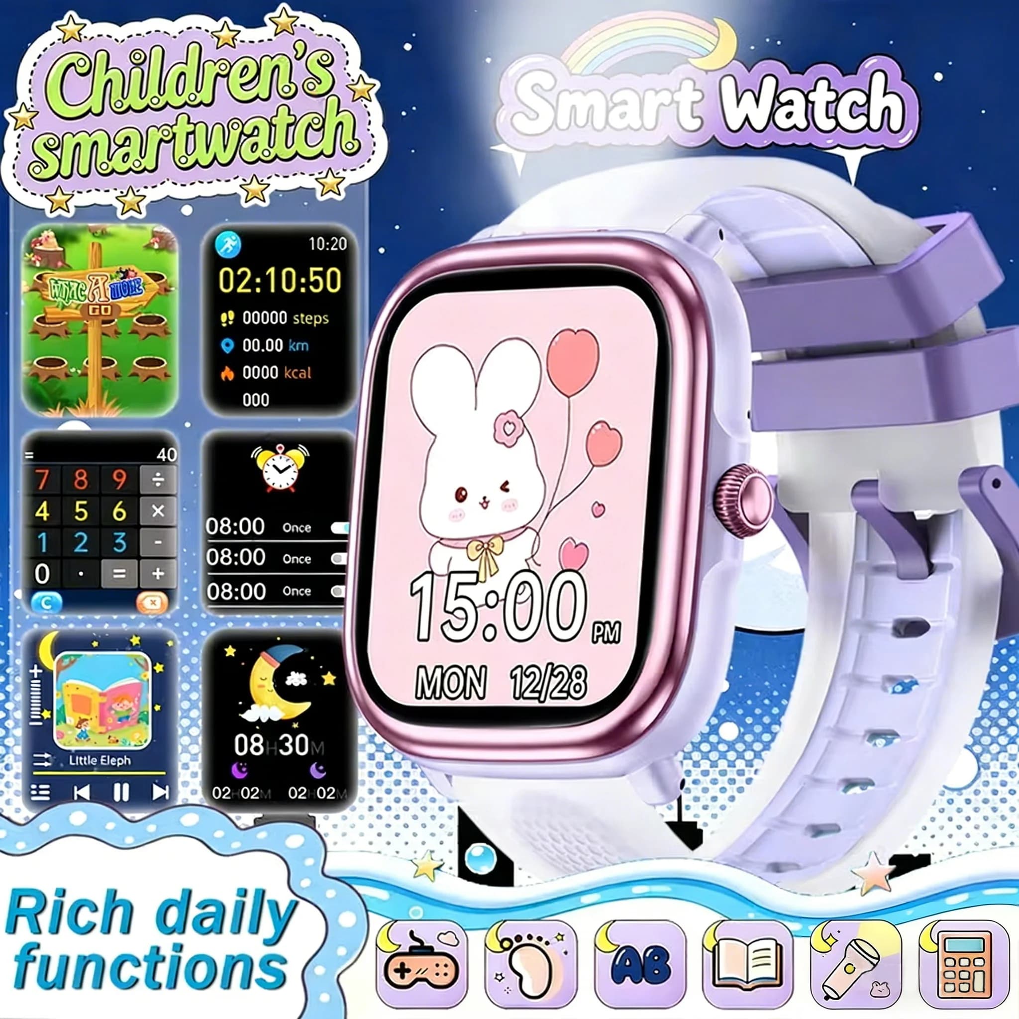 Orologio Intelligente per Bambini IP68 Impermeabile, Contapassi Sportivo, Smartwatch per Bambini, Tracker Salute, Giochi Puzzle, Regalo