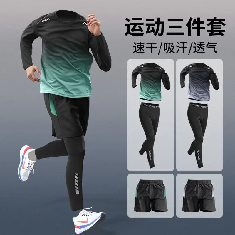 Completo Sportivo da Uomo Primavera/Autunno - Set 3 Pezzi - Giacca Sportiva ad Asciugatura Rapida e Leggings Elasticizzati, per Corsa e Badminton Professionali