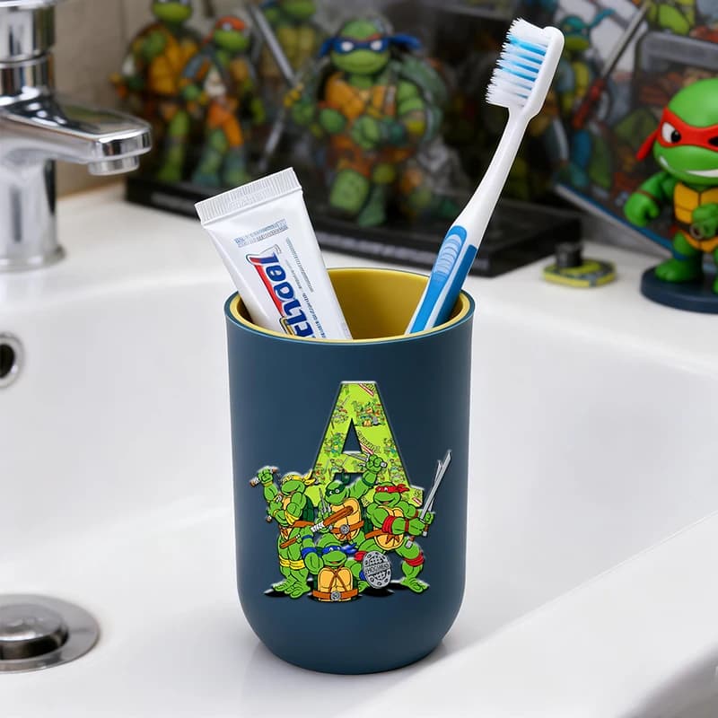 Portaspazzolino Multifunzione Serie Tartarughe Ninja, Bicchiere Portatile A-Z per Lavaggio Denti, Tazza da Viaggio per Acqua, Regalo
