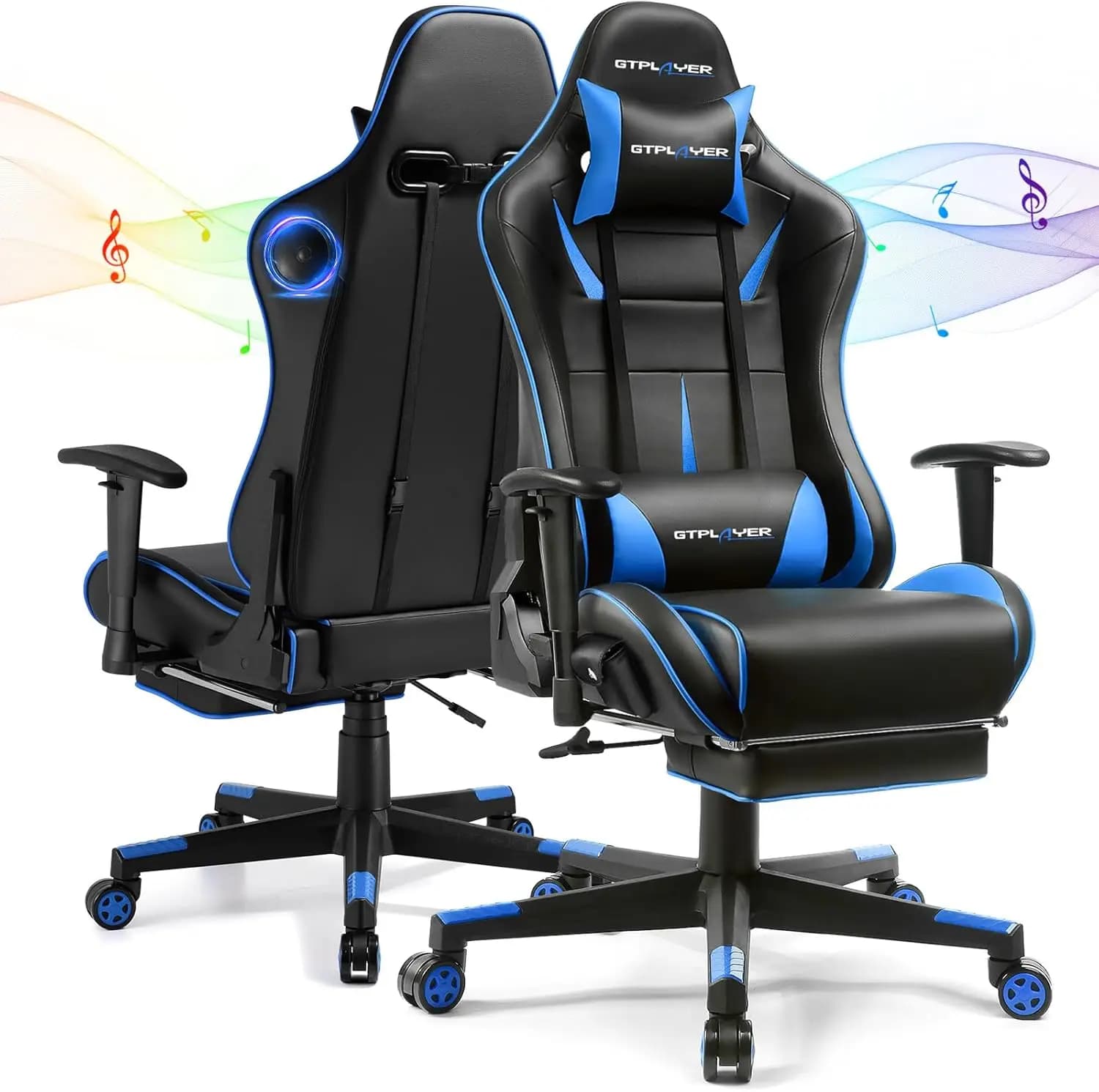 Sedia da Gaming Ergonomica con Altoparlanti Integrati e Poggiapiedi, Seduta Reclinabile per Giocatori PC per Adulti in Blu