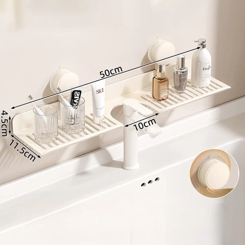 Suction Cup Bathroom Faucet Storage Shelf No Drill Wall Mounted Sink Organizer Vanity Counter Bathroom Storage Rack