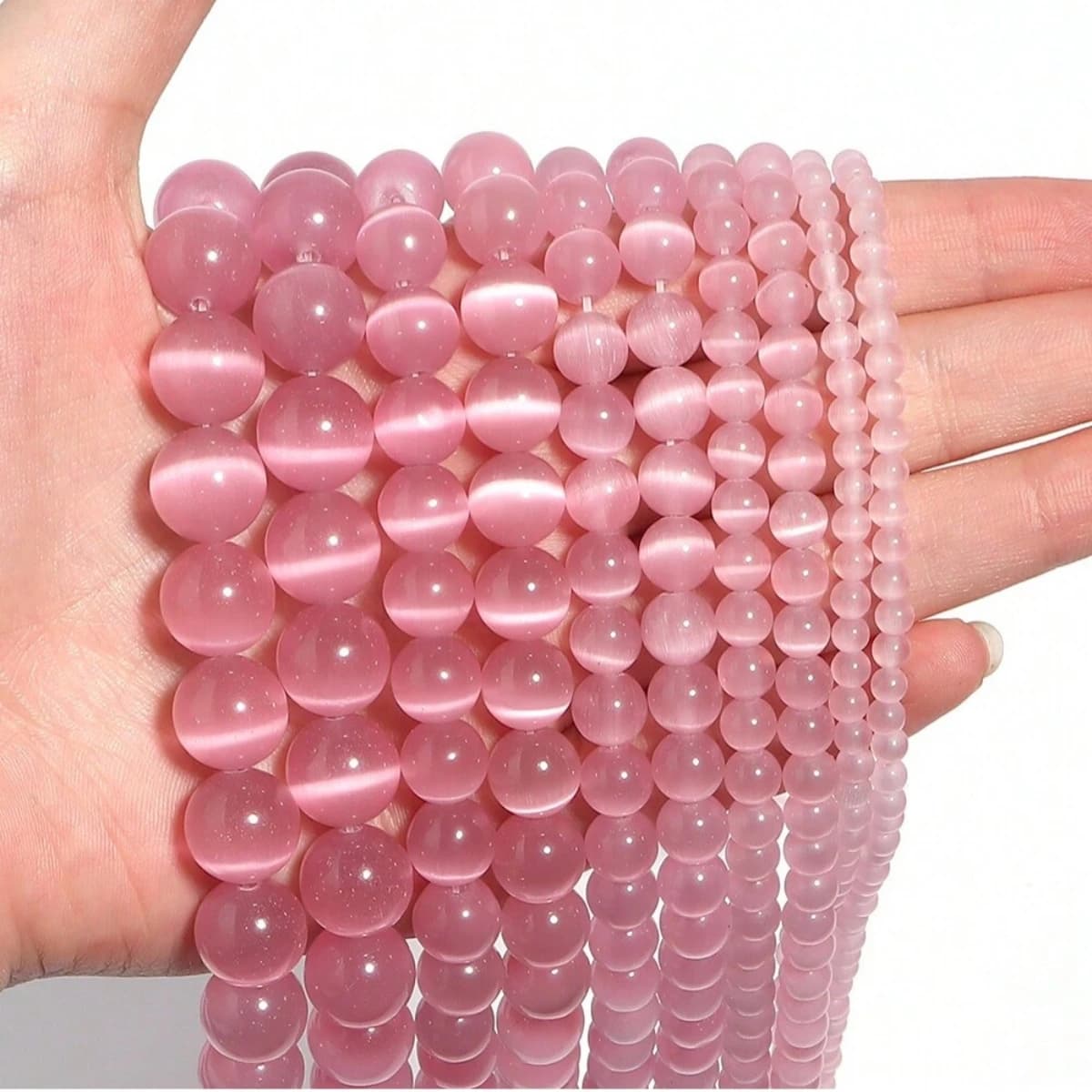 4/6/8/10mm Natural Stone Dark Pink Cat Eye Stone Bead Opal Glass Loose Spacer Bead for Jewelry Making DIY Bracelet Accessories