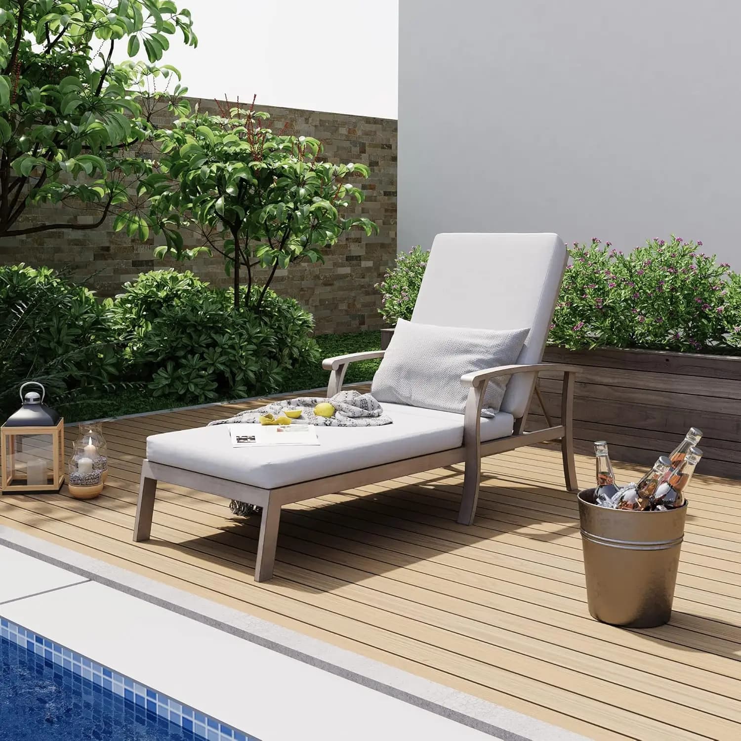 Sdraio da Patio in Alluminio, Sedia a Sdraio da Esterno in Alluminio, Sdraio da Piscina con Cuscino, Chaise Longue da Esterno