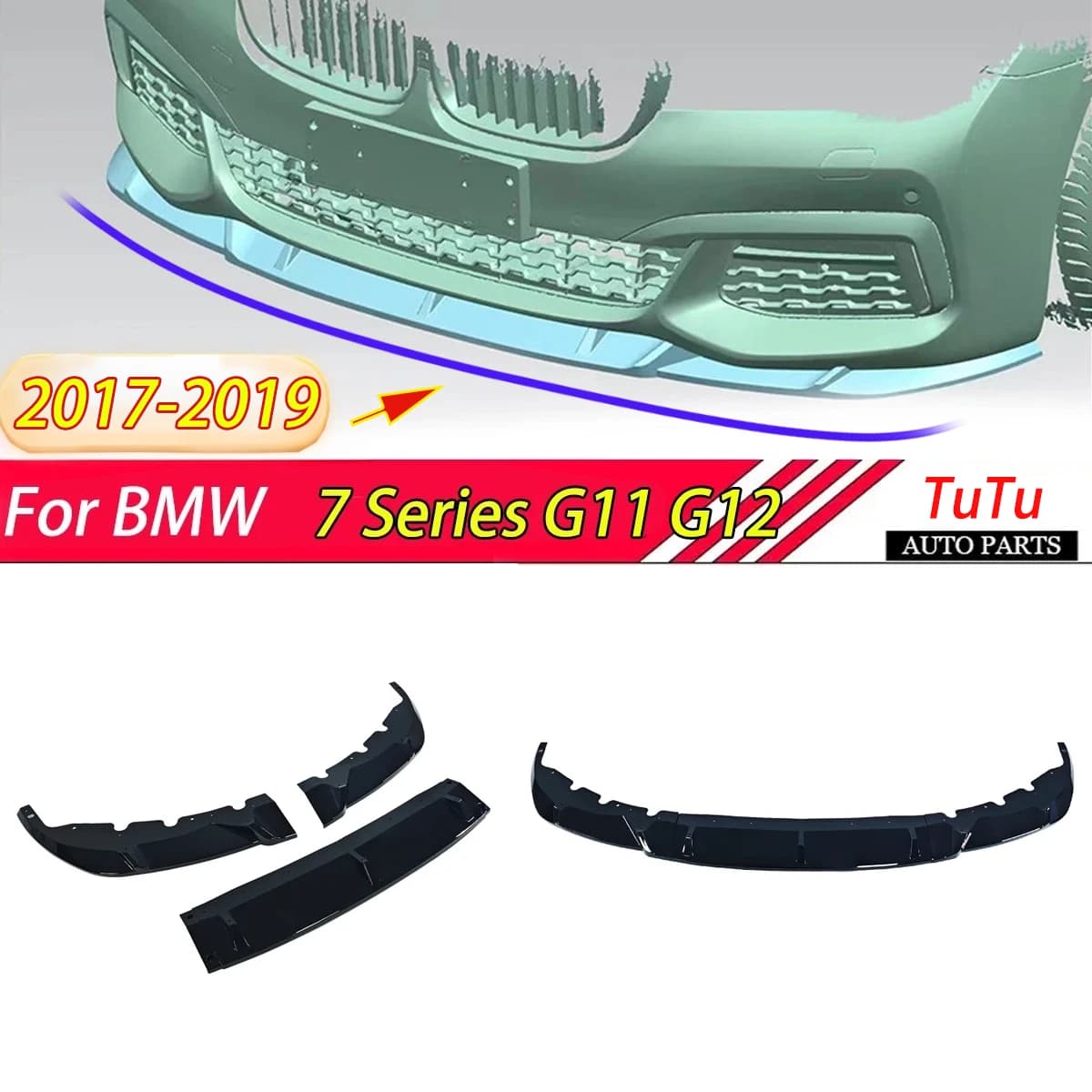 For BMW 7 Series G11 G12 2017-2019 Front Bumper Lip Splitter Diffuser spoiler Chin MP Style Body Kits Tuning Car Accessories