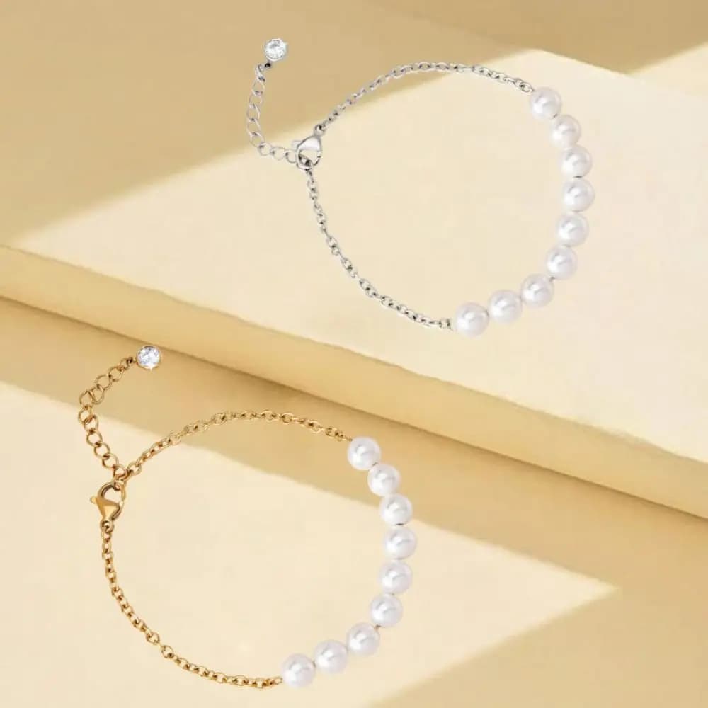 Dainty Gold Color Pearl Bracelets Steel Chain Adjustable Simple Thin Pulseras Elegant Charm Daily Beads Bracelets Party Wedding