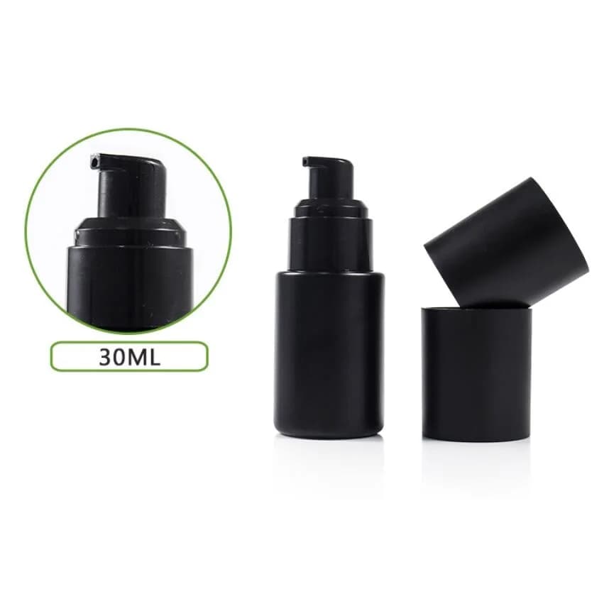 Flacone in vetro nero da 30 ml con pompa nera e tappo nero opaco per siero/lozione/emulsione/fondotinta, tonico essenziale, confezione cosmetica per la cura della pelle