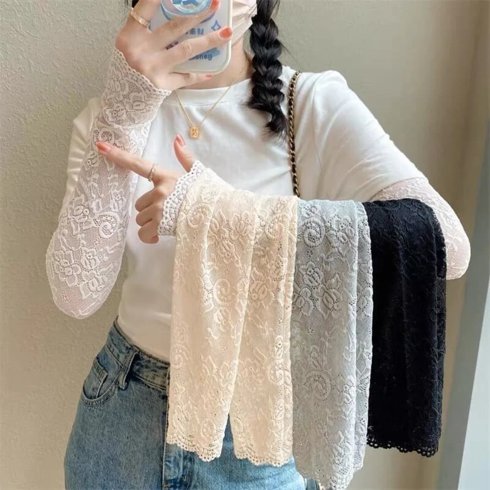 Long lace gloves for women, mesh, fingerless, cycling and driving accessories, breathable, solar protection, arm warmer