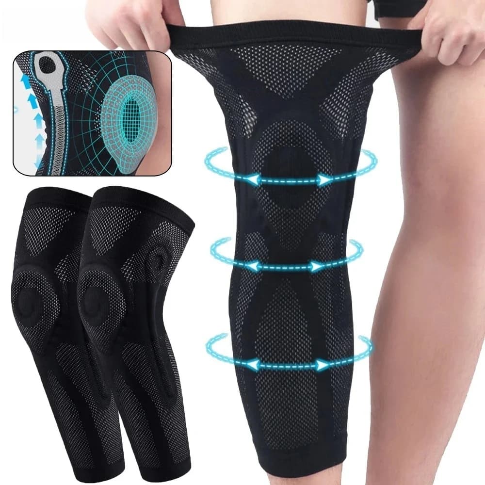 Manicotto sportivo per compressione delle gambe Ginocchiere lunghe Protezione Ginocchiera antiscivolo Supporto per sollievo dal dolore articolare e recupero da infortuni