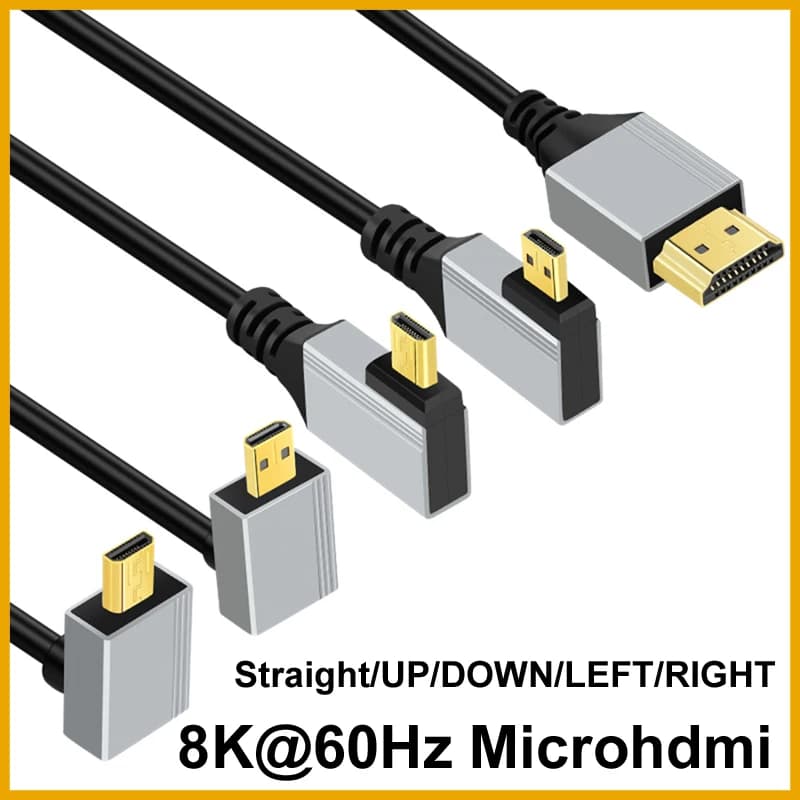 1m 8K@60Hz Microhdmi Micro HDMI-Compatible TO HDMI Cable Male Straight/UP/DOWN/LEFT/RIGHT For Projector HDTV GoPro Hero Raspberr
